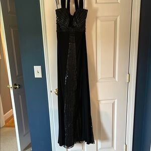 Sue Wong Black Sequin Embellished Cocktail Gown